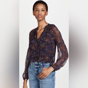 Veronica Beard Jayce Top in Black Multi Size 00 long sleeve silk